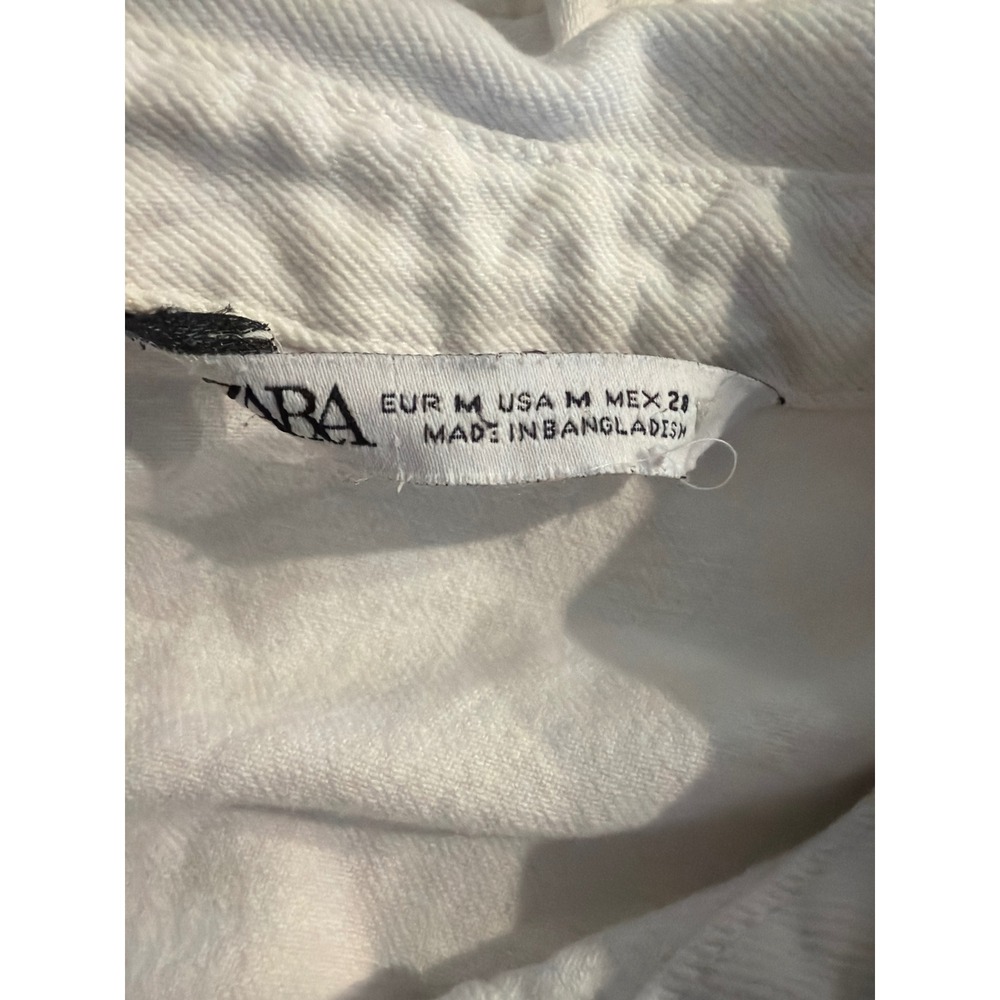 Zara White Denim Short Romper Utility Button Front Playsuit Womens Size Medium - Picture 3 of 3